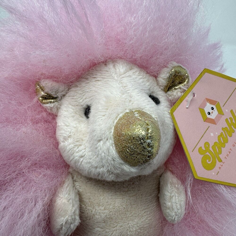 FAO SCHWARZ Plush Pink Hedgehog Animal 6"  Sparklers Gold Glitter NWT